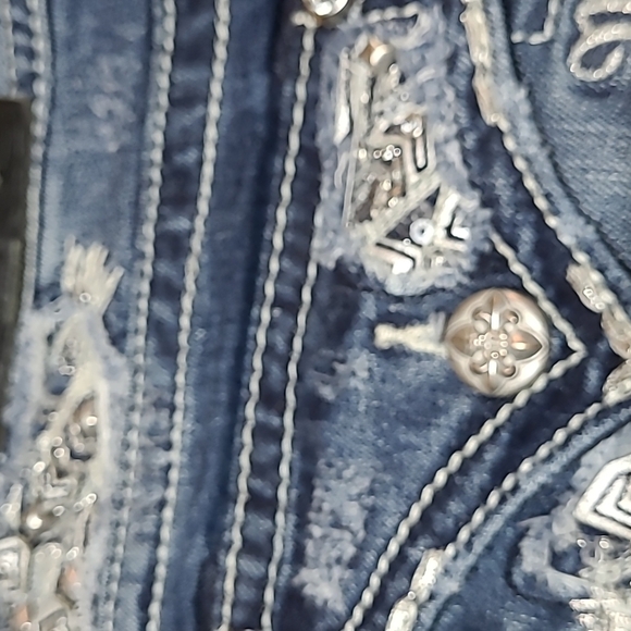 MISS ME EMBROIDERED BLING STUD DISTRESSED MID-RISE BOOT-CUT DENIM JEAN - Picture 4 of 16